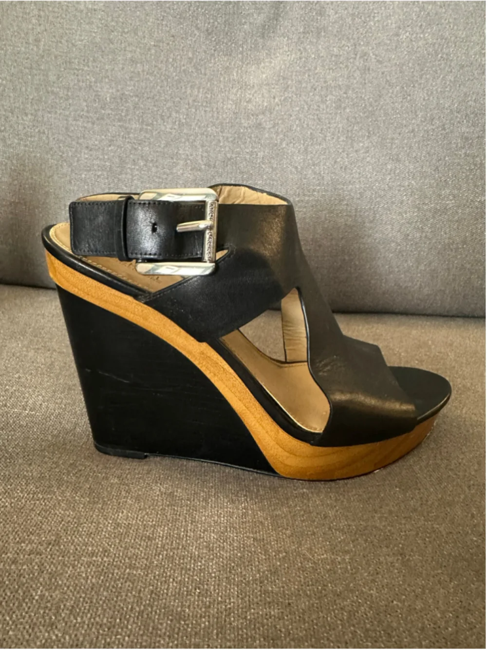 Michael Kors Black and Tan Wedge Sandals Size 9
